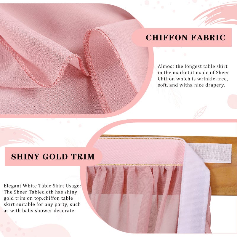 QueenDream Chiffon Table Skirt Dusty Rose 9ft Sheer Tablecloth for Wedding Sweetheart Table Party Table Decoration Rectangle Tables or Round Tables - Image 3